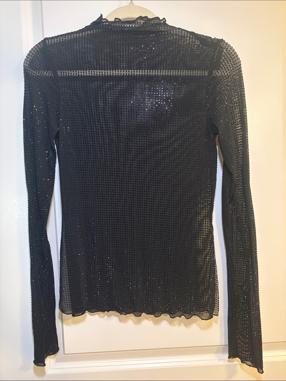 Free People Black Sheer Long-Sleeve Rhinestone Top